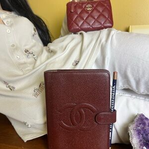 CHANEL Dark Red Leather Wallet on key chain & Agenda